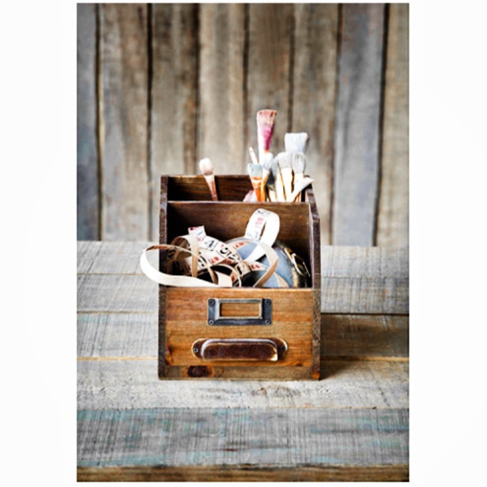 HAND CRAFTED VINTAGE STYLE CARD CATALOG 2-SECTION WOOD STORAGE BIN NWT
